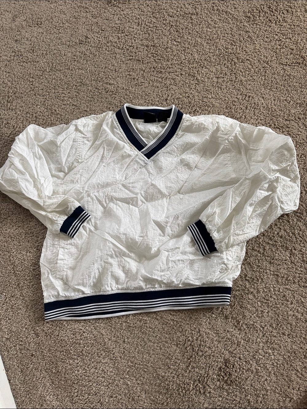 Vintage Olympic USA Navy and White Striped V‑Neck Pullover